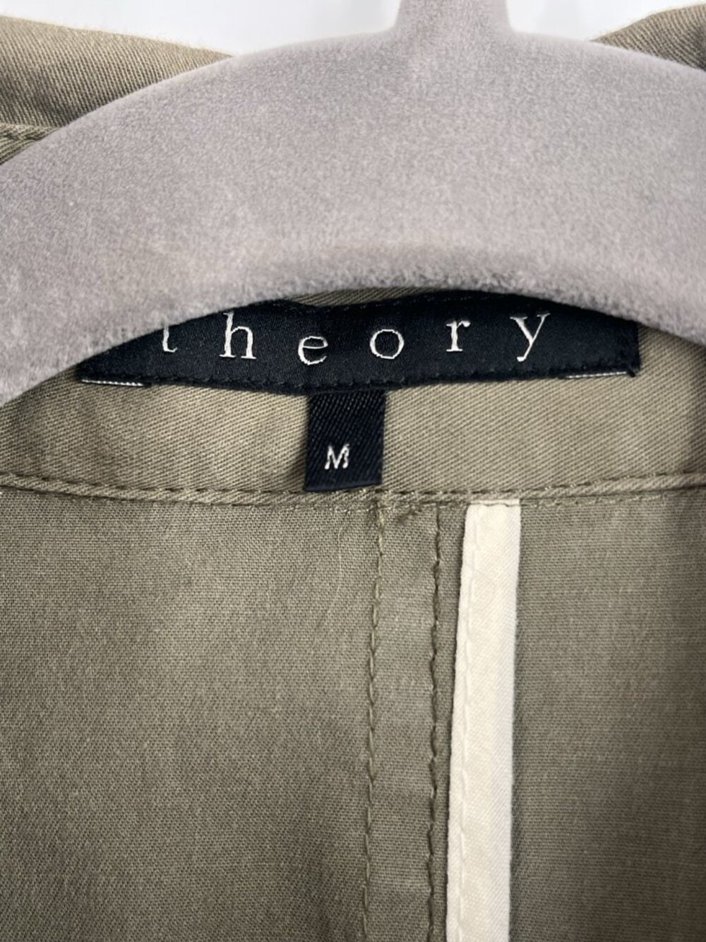 THEORY Women's Light Green Double Breasted Belted Trench Coat Medium - Picture 5 of 7